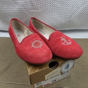 UGG Coral Red Suede SWAROVSKI Embellished Nautical Flats